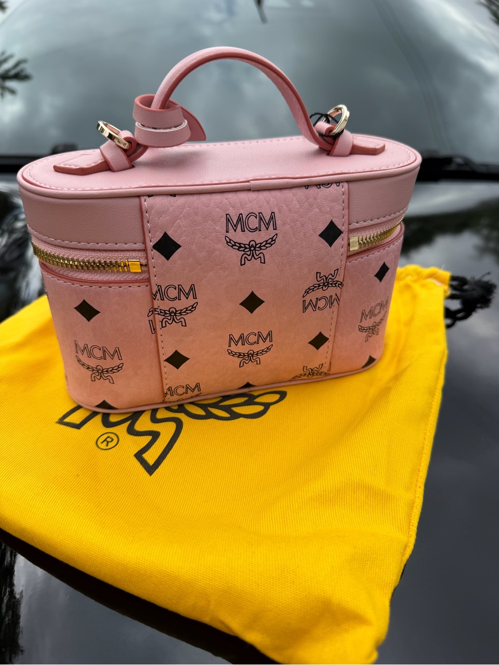 MCM Pink Logo-Print Mini Top-Handle Bag with Gold Hardware - Picture 3 of 5